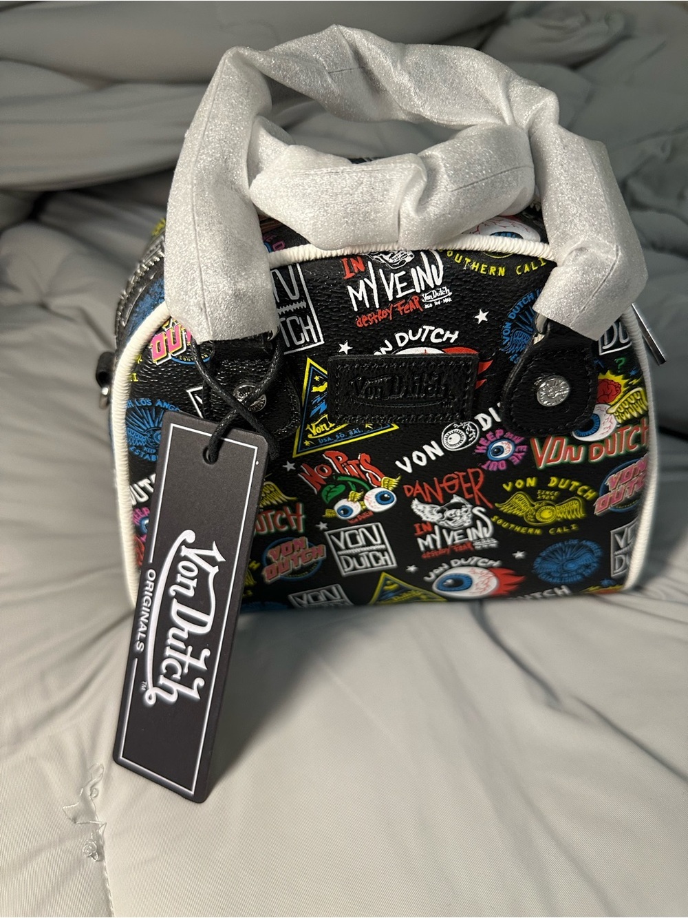 Von Dutch Black Multi-Print Satchel